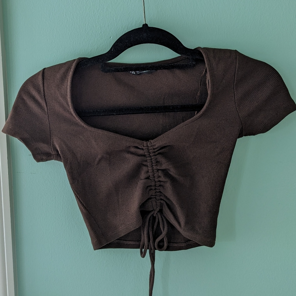 SOLD zara chocolate brown crop top
